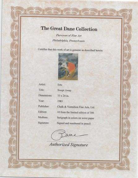 Erte "Swept Away" Signed Limited Edition Serigraph