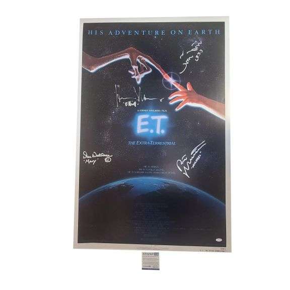 E.T. The Extra Terrestrial Cast Autographed 27x41 Movie Poster Exact Proof ACOA