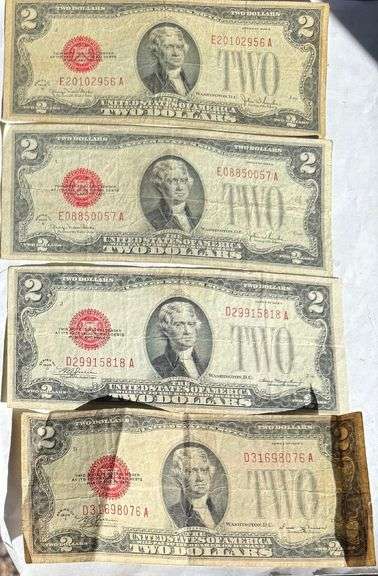 Four Various 1928 Red Seal $2 US Notes