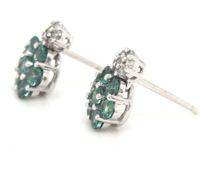 14kt White gold diamond cluster and Green topaz earrings