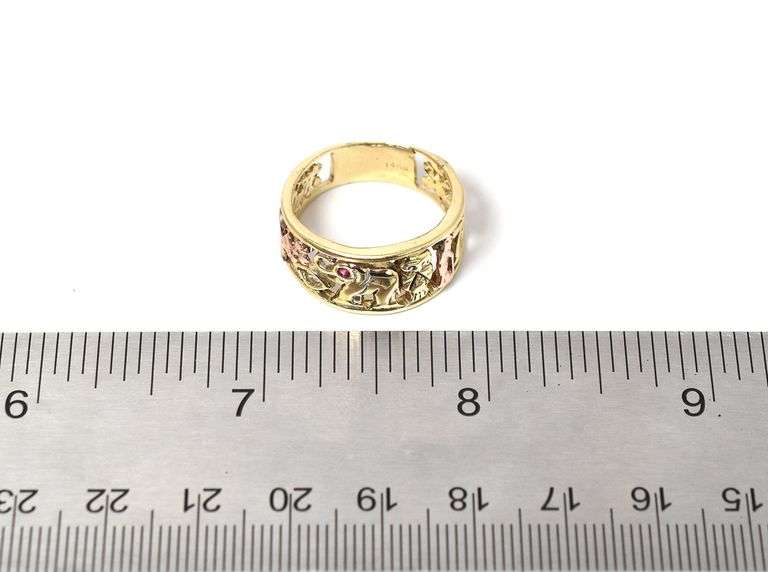 Lucky 14K Yellow Gold Ring with Ruby Gemstone and Diamond Accents