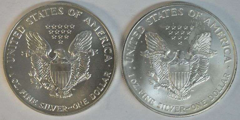 Superb Gem BU 1993 and 1995 $1 American Silver Eagles