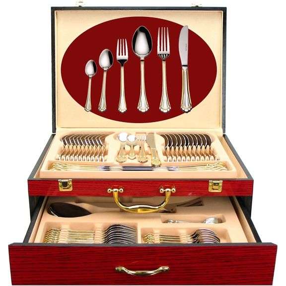75 Piece 24K Gold Trim Flatware Set for 12