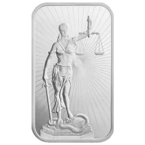 Collection of 2 Lady Justice 5 oz Silver bar Kinesis Mint
