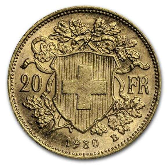 Superb Gem BU 1930 Swiss 20 Francs Gold Piece