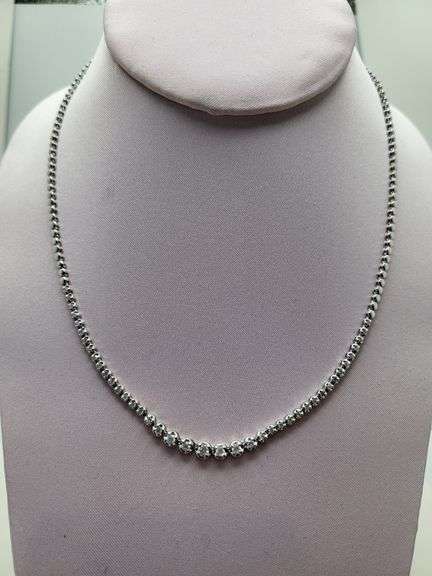 Stunning 14K White Gold Graduated Diamond Necklace- 1 CTTW
