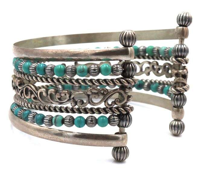 925 Sterling Silver Carolyn Pollack Multi strand Turquoise Cuff