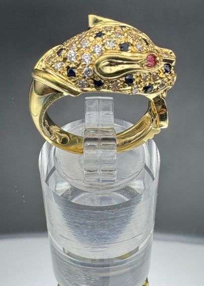 18K Yellow Gold Designer Panther Ring