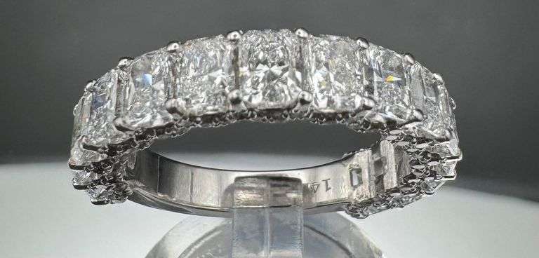 14K White Gold Antique Radiant Cut Wedding Band of Lab Diamonds of 3.70ct