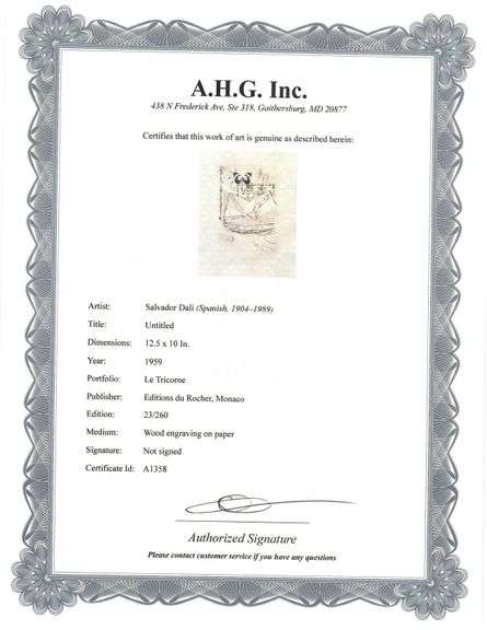 Highly Collectible and Rare Salvador Dali Wood Engraving Circa 1959