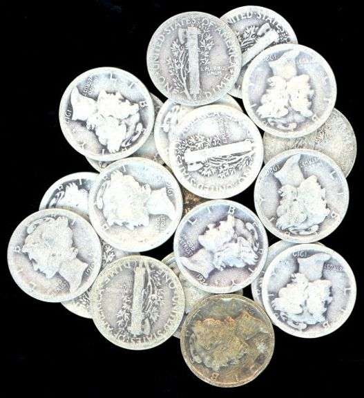 20 Assorted Mercury Silver Dimes