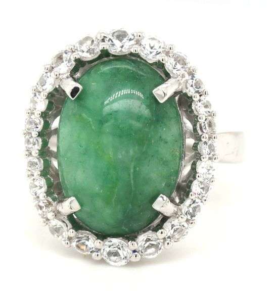 Darling 10.00CTS Oval Cabochon-Cut Emerald & White Sapphire Ring in 925 Sterling Silver