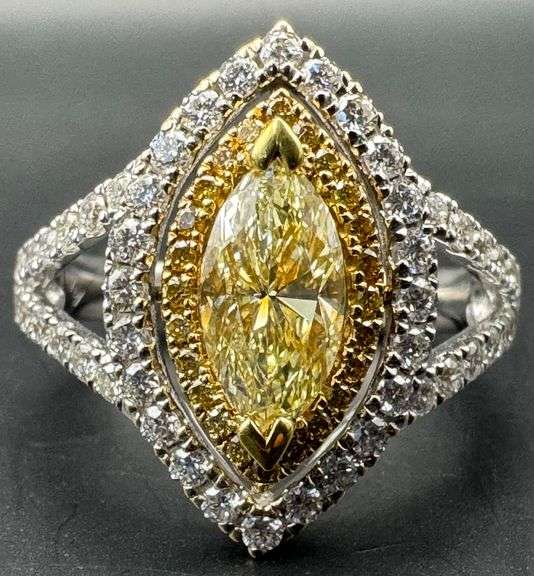 18K Two-Tone Gold Marquise Diamond Ring