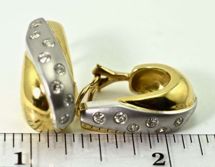 Exquisite Two-Tone 14K Gold Diamond J Hoop Earrings