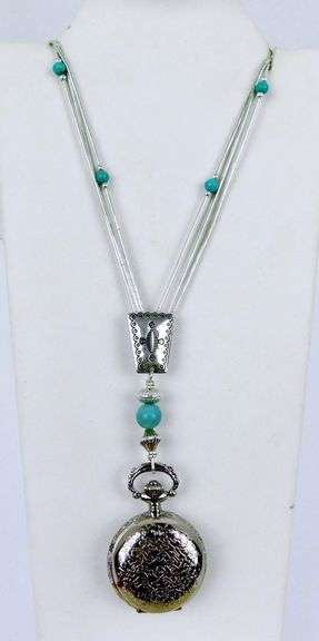 Carolyn Pollack Sterling Turquoise Necklace & Pocket Watch