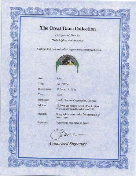 Erte "La Toilette" Signed Limited Edition Serigraph with Foil Stamping