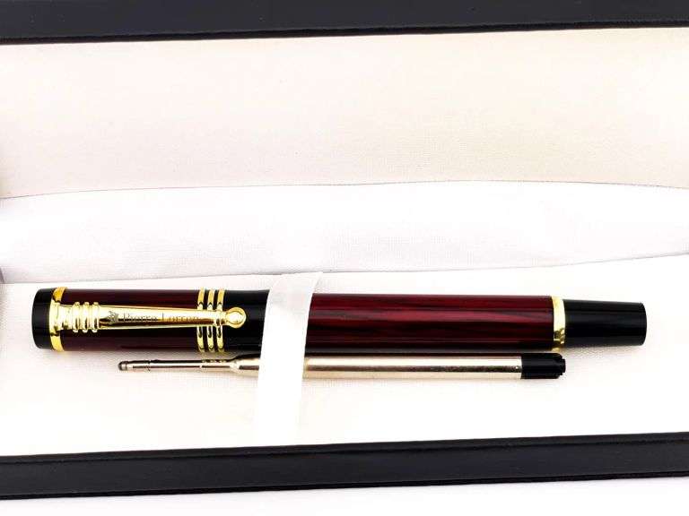Pierre Lorren Antique Meander Rollerball Pen Set – 18K Gold Overlay on Silver Metal, Handmade Engrav