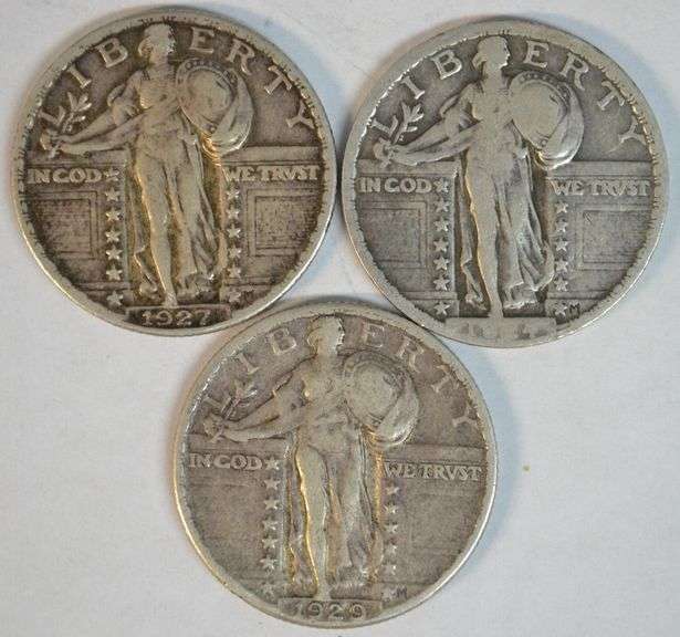 1924 in VF and 1927 & 1929 in XF Standing Liberty Quarters