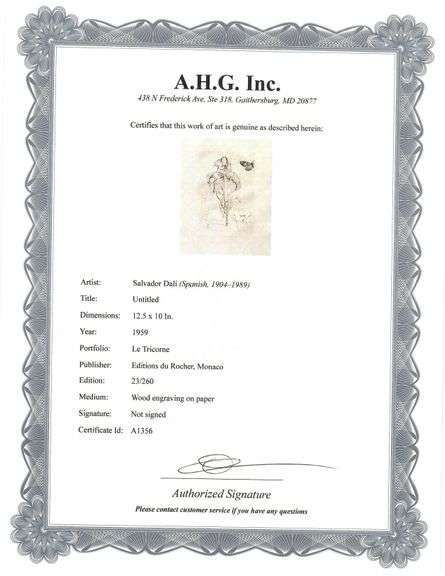 Highly Collectible and Rare Salvador Dali Wood Engraving Circa 1959