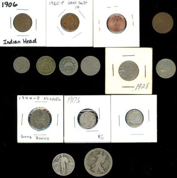 Large Lot of 15, all different, US Type Coins: 1¢ to 50¢
