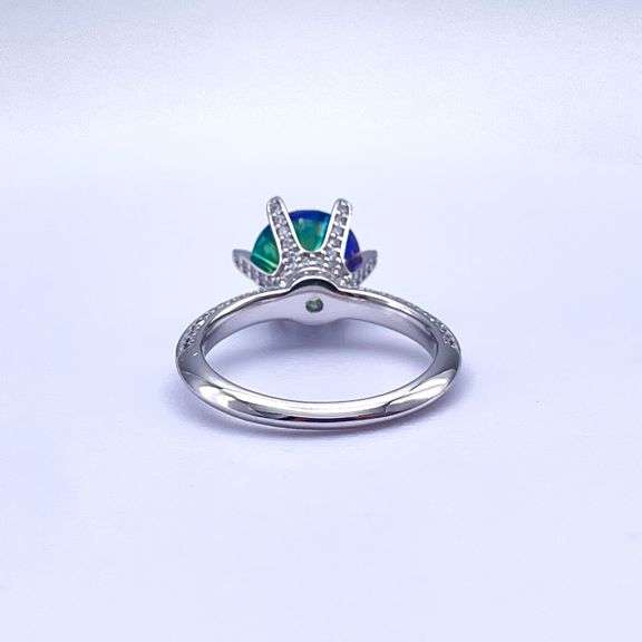 Sparkljng 14 Kt White Gold Plate 3 Ct VVs1 Deep Purple Blue Moissanite Ring