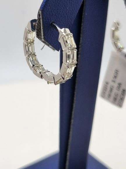 Classy 14k White Gold Diamond Hoop Earrings