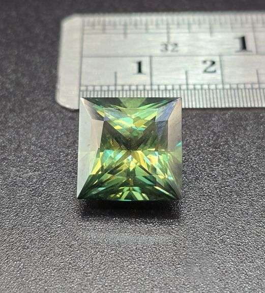 Huge 12 Ct Sparkling Forest Green Princess Cut Fire Moissanite Solitaire