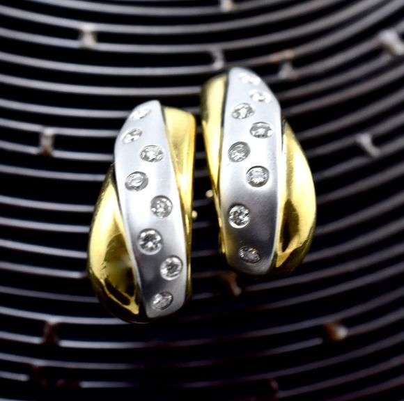 Exquisite Two-Tone 14K Gold Diamond J Hoop Earrings