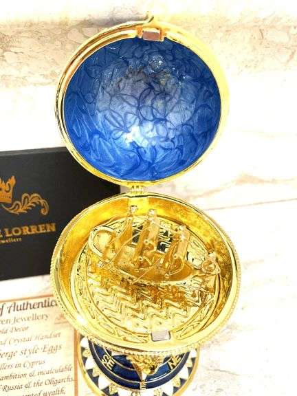 Handcrafted Sapphire & Gold Egg Trinket Box – Symbol of Good Luck and Prosperity