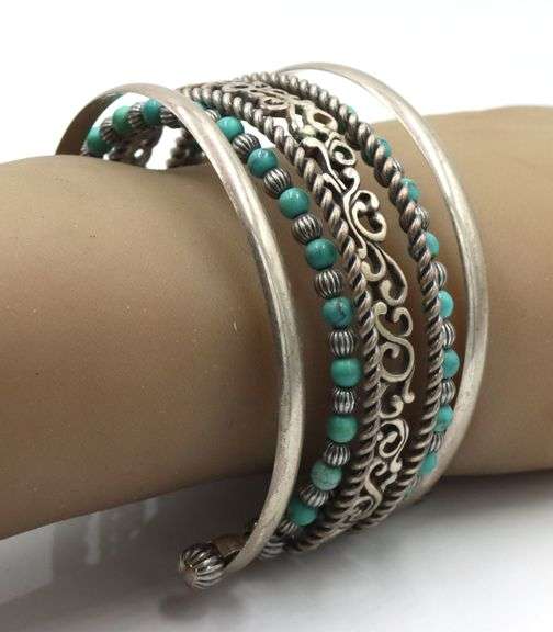 925 Sterling Silver Carolyn Pollack Multi strand Turquoise Cuff