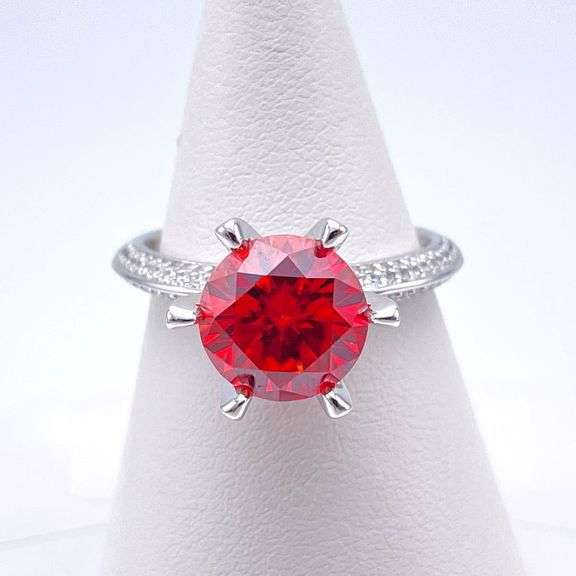 Sparkljng 14 Kt White Gold Plate 3 Ct VVs1 Hot Cherry Red Fire Moissanite Ring