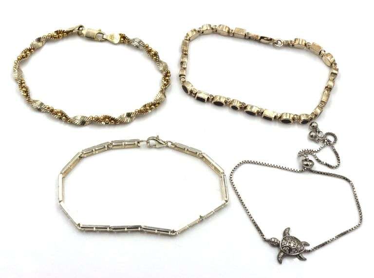 Group lot of 4 Vintage 925 sterling silver bracelets
