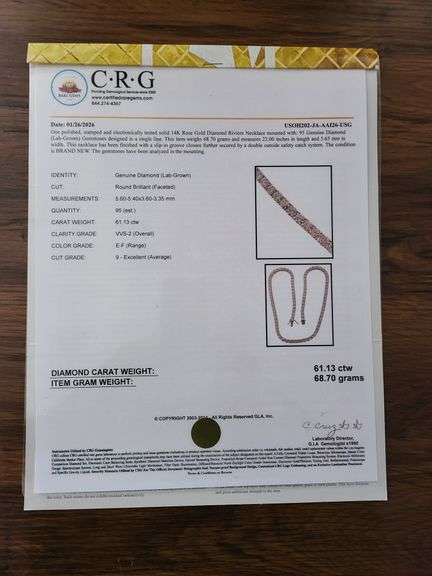 Unbelievable! 61.3 CTTW Lab Diamond Riviere Necklace in  14KT Rose Gold