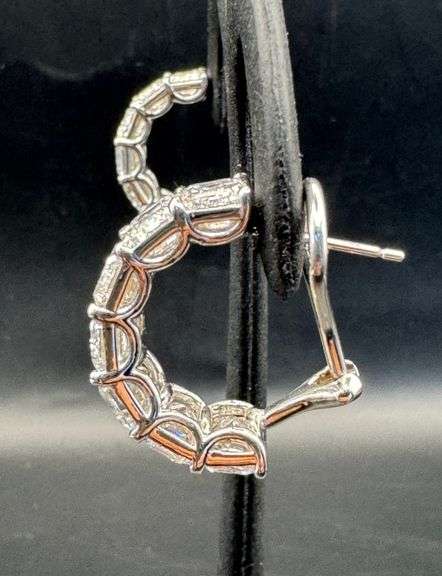 14K White Gold Emerald Lab Diamond Hoops of 14ct