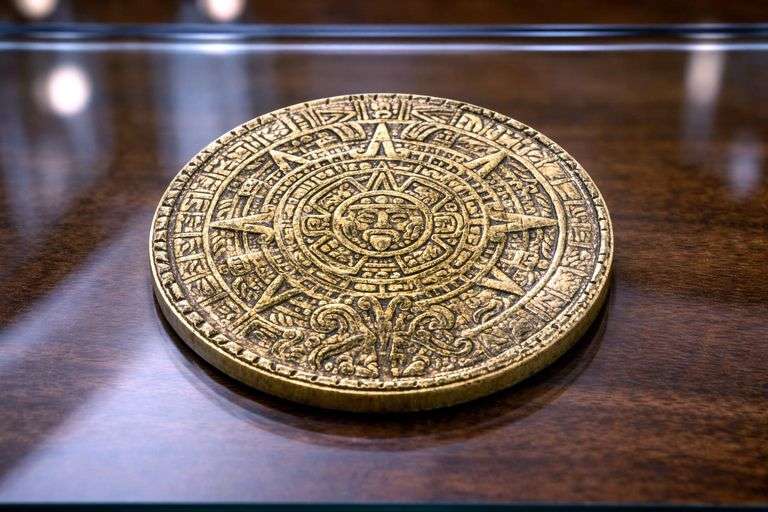 Aztec Sun and Moon Brass Coin Collectible