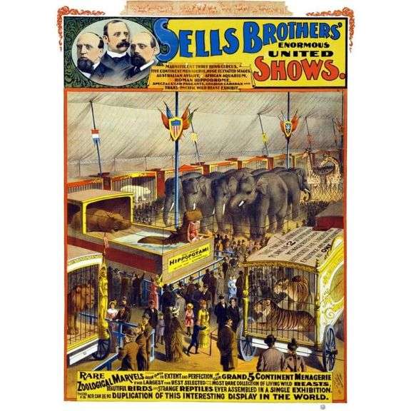 Old Sells Brothers Circus Show Poster 26x36-inches