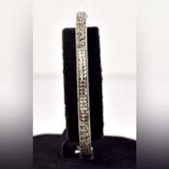 Marcasite Gemstone Hinged Bangle Bracelet in Sterling Silver.