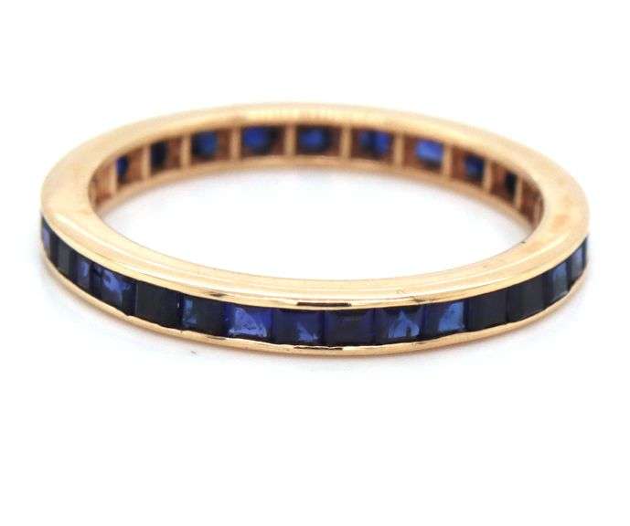 Vibrant 14K YG Baguette Sapphire Eternity Band