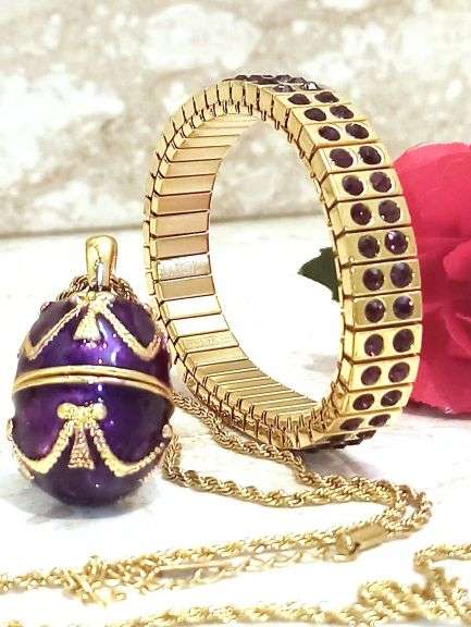 Imperial Amethyst Egg Pendant & Bracelet Set – 24K Gold Accents – Regal Bridal Gift for Her