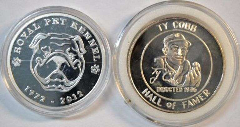 2 Seldom-seen 1 Troy Oz pure .999 fine Silver Rounds in capsules