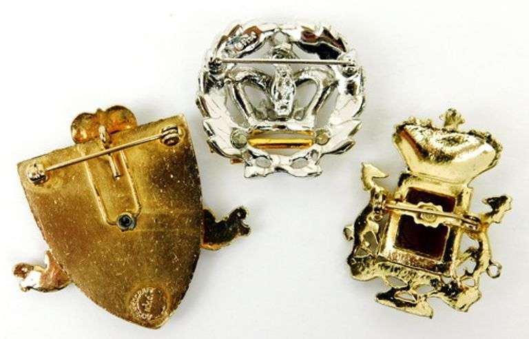 3 Vintage Signed Crown Pins