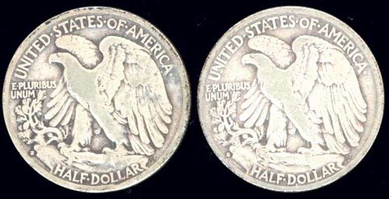 2 Different Walking Liberty Half Dollars: 1929-S & 1934-S