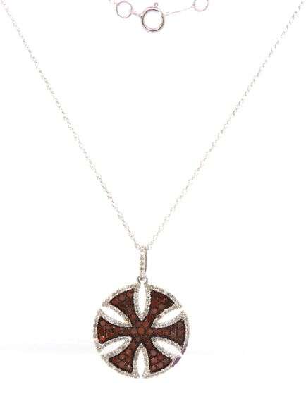 10kt White gold IR Reddish brown and white diamond pendant on chain