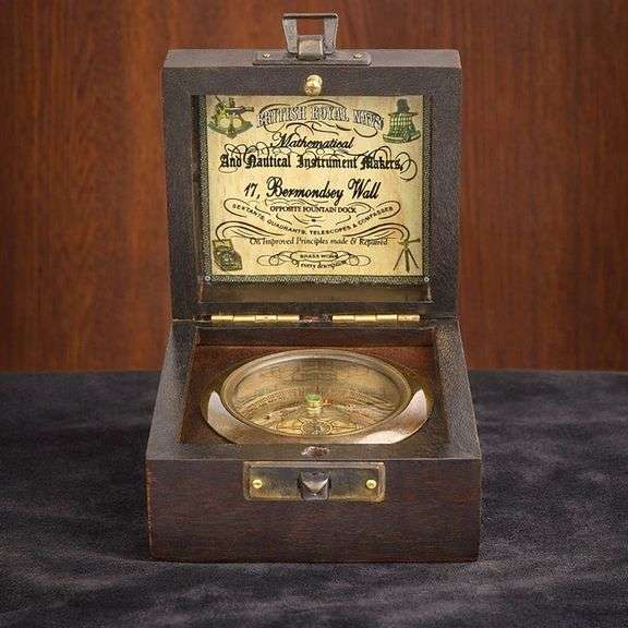 Antique-Style Brass Nautical Compass with Rosewood Box