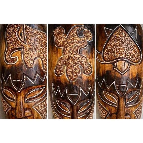 Lot of 3 Hand-Carved African Tribal Wall Masks