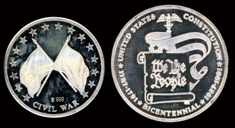 2 Smaller Proof Silver Rounds: Civil War & Constitution Bicentennial