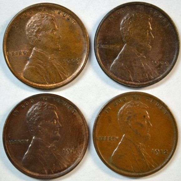4 Diff. Uncirculated 'P' Mint Lincoln Cents 1909 to 1912