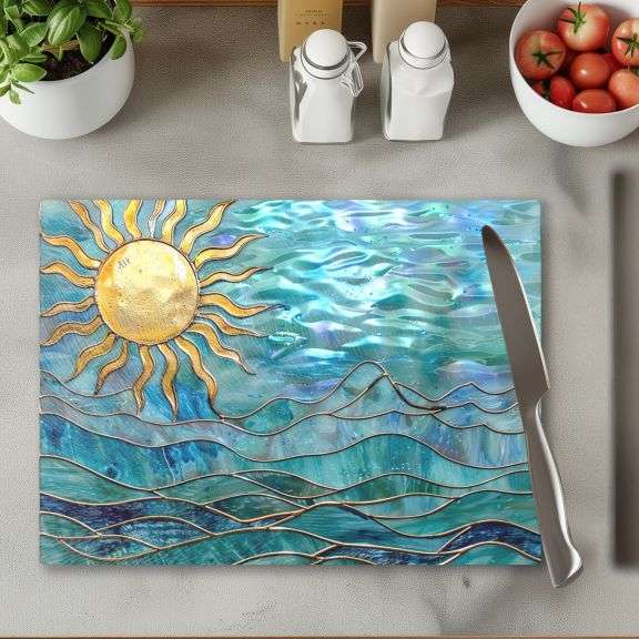 Tempered Glass Cutting Board: Ocean Sun Charcuterie Tray