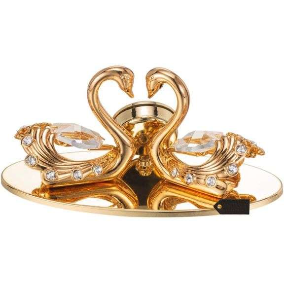 24K Gold-Plated Swans Table Clock