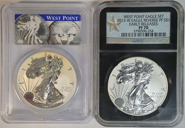 Two Perfect 2013-W Reverse Proof $1 Silver Eagles. NGC & PCGS PR70